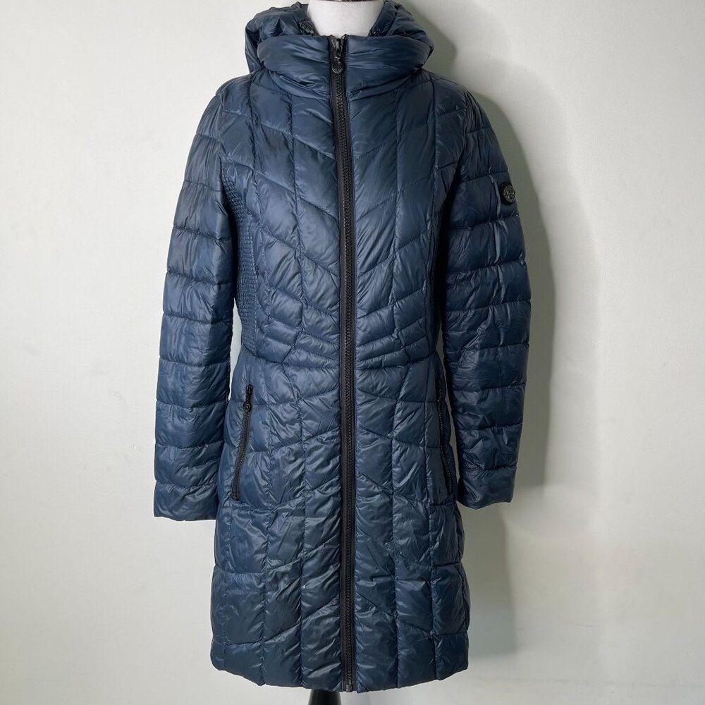 Bernando Women's Blue Zip Up Long Sleeve Hooded Puffer Jacket Size Small (38)